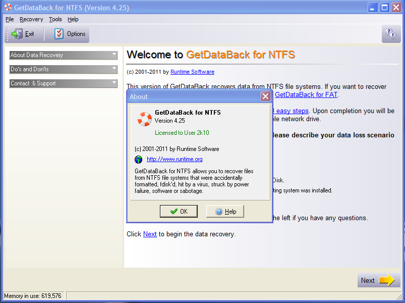 ayuda licencia getdataback ntfs 4.33